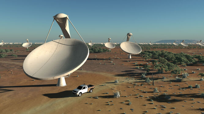 Recreación virtual de las antenas que integrarán el futuro radiotelescopio 'Square Kilometre Array' (SKA).